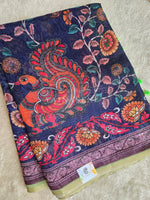 Load image into Gallery viewer, Linen Cotton x Kalamkari Print Saree - Dark Blue
