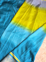 Load image into Gallery viewer, Cotton Silk Saree x Gradient Colour: Blue x Lime x Grey
