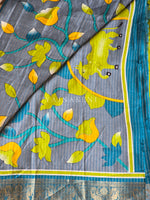 Load image into Gallery viewer, Cotton Silk Saree x Gradient Colour: Blue x Lime x Grey
