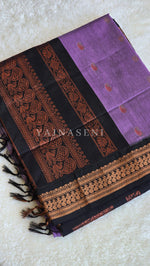 Load image into Gallery viewer, Kalyani Cotton Saree - Rosegold Zari : Light purple x Black
