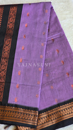 Load image into Gallery viewer, Kalyani Cotton Saree - Rosegold Zari : Light purple x Black
