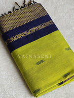 Load image into Gallery viewer, Kalyani Cotton Saree - Gold Zari : Lime Green x Dark Blue
