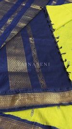 Load image into Gallery viewer, Kalyani Cotton Saree - Gold Zari : Lime Green x Dark Blue
