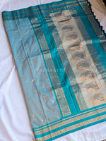 Load image into Gallery viewer, Semi Soft Silk Saree x Narayanpet Border - Ash Blue x Turquoise Blue
