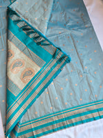 Load image into Gallery viewer, Semi Soft Silk Saree x Narayanpet Border - Ash Blue x Turquoise Blue
