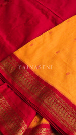 Load image into Gallery viewer, Kalyani Cotton Saree - Gold Zari : Sandalwood x Red
