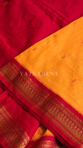 Kalyani Cotton Saree - Gold Zari : Sandalwood x Red