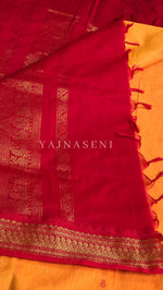 Load image into Gallery viewer, Kalyani Cotton Saree - Gold Zari : Sandalwood x Red

