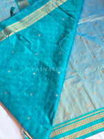 Load image into Gallery viewer, Semi Soft Silk Saree x Narayanpet Border - Ash Blue x Turquoise Blue
