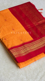 Load image into Gallery viewer, Kalyani Cotton Saree - Gold Zari : Sandalwood x Red
