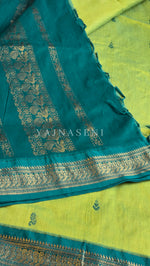 Load image into Gallery viewer, Kalyani Cotton Saree - Gold Zari : Lime Green x Turquoise
