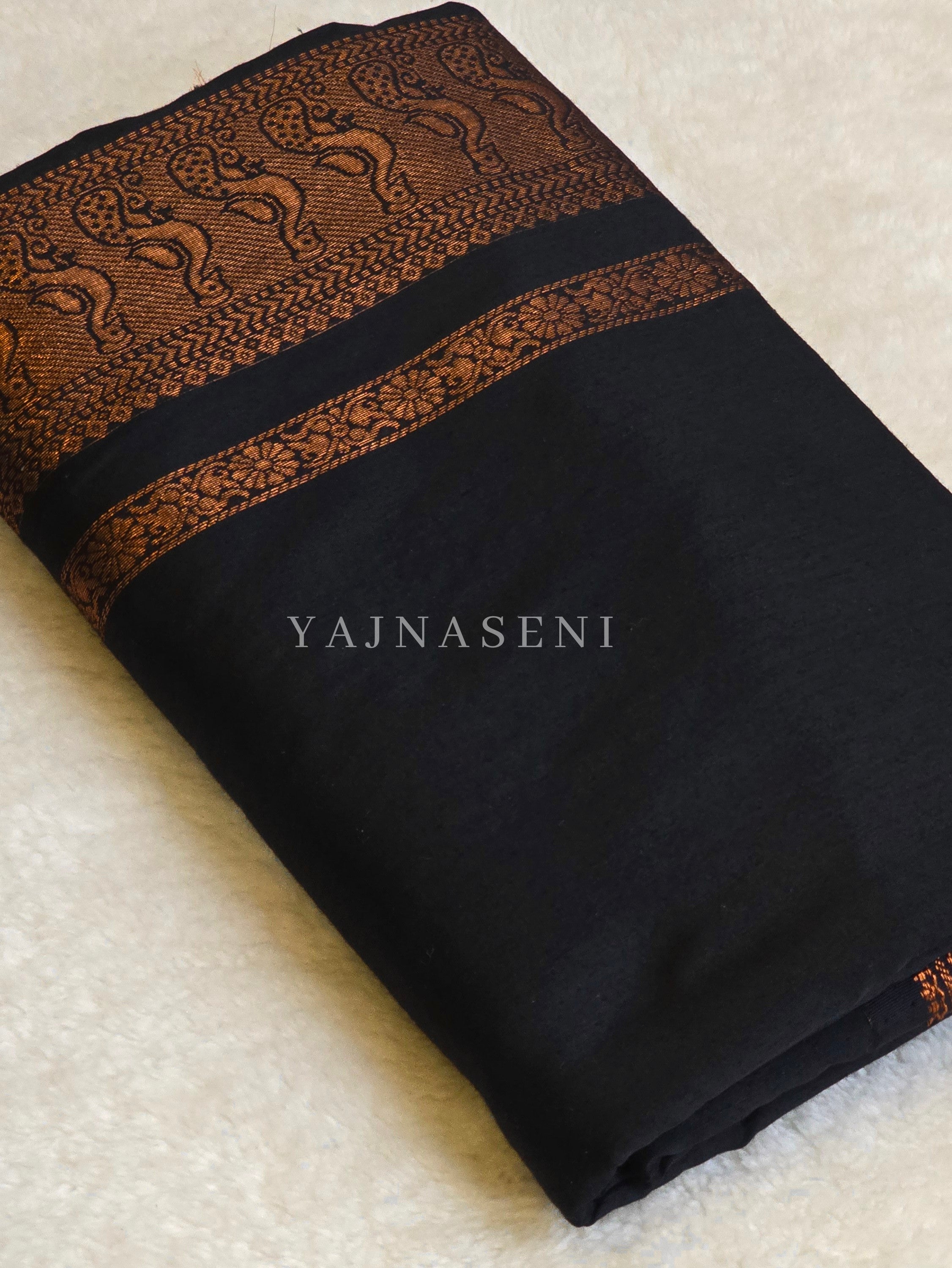 Kalyani Cotton Saree - Copper Zari : Black