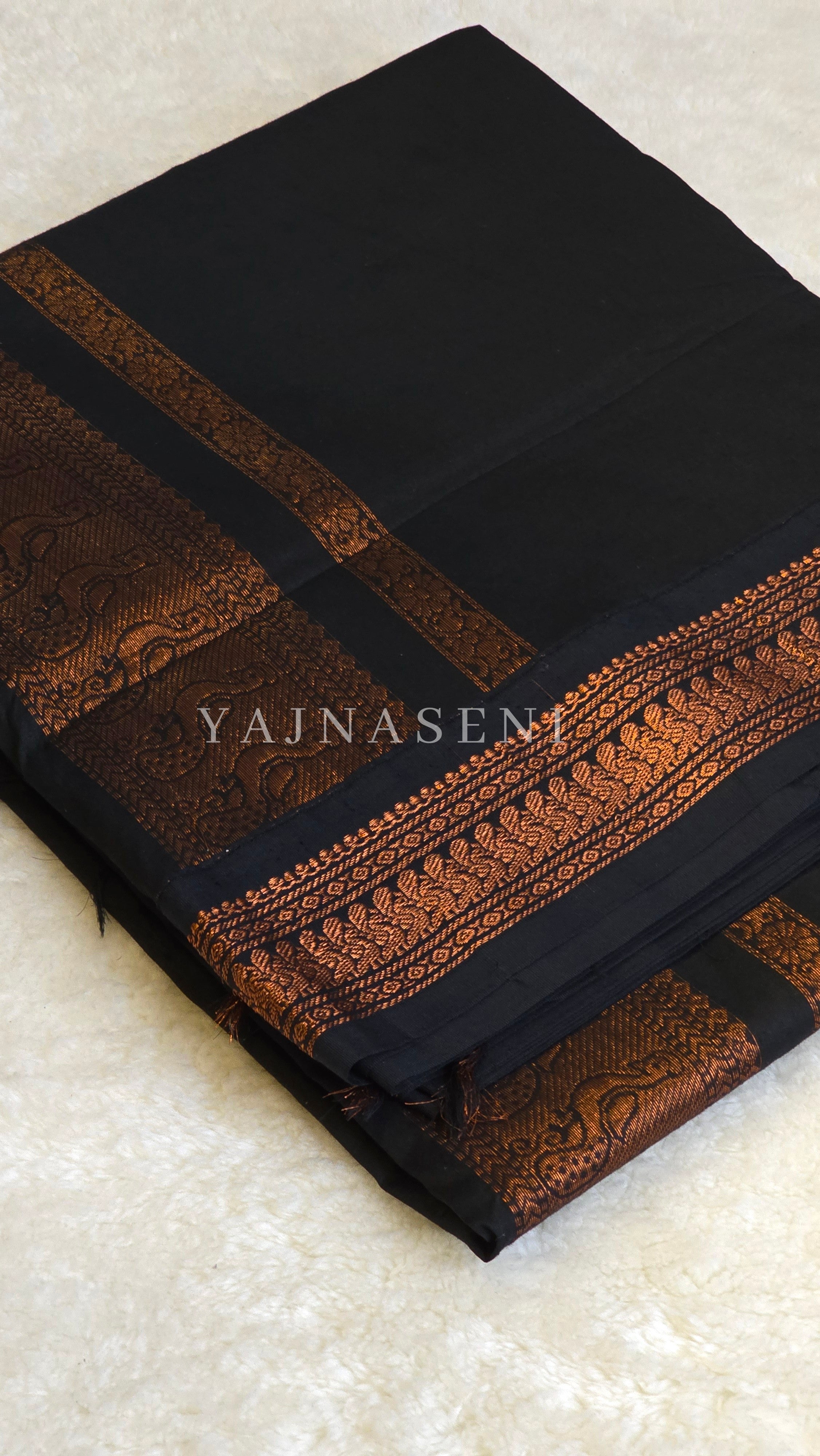 Kalyani Cotton Saree - Copper Zari : Black