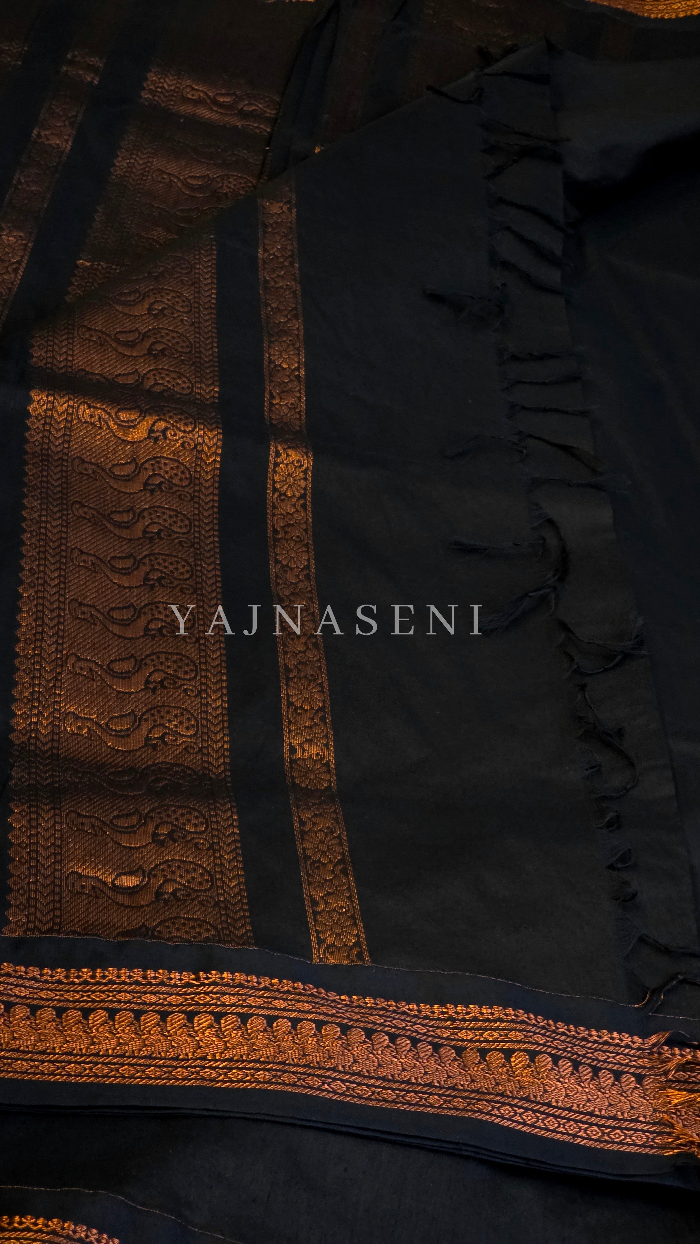 Kalyani Cotton Saree - Copper Zari : Black
