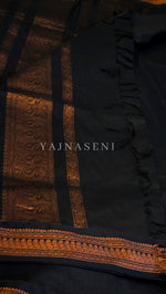 Load image into Gallery viewer, Kalyani Cotton Saree - Copper Zari : Black
