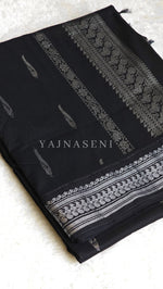 Load image into Gallery viewer, Kalyani Cotton Saree - Silver Zari : Black
