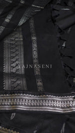 Load image into Gallery viewer, Kalyani Cotton Saree - Silver Zari : Black
