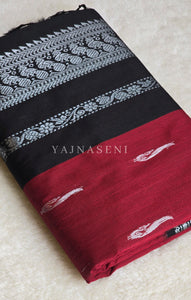 Kalyani Cotton Saree - Silver Zari : Red x Black