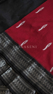 Kalyani Cotton Saree - Silver Zari : Red x Black