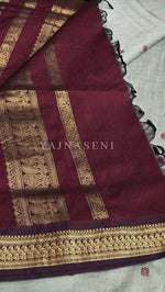 Load image into Gallery viewer, Kalyani Cotton Saree - Gold Zari : Light Sage x Maroon
