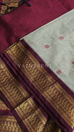 Load image into Gallery viewer, Kalyani Cotton Saree - Gold Zari : Light Sage x Maroon
