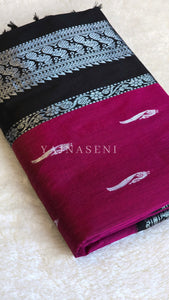 Kalyani Cotton Saree - Silver Zari : Magenta x Black