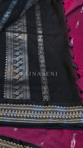 Kalyani Cotton Saree - Silver Zari : Magenta x Black