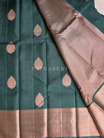 Load image into Gallery viewer, FOREST JEWEL - Pure Kanjivaram Silk Saree with Rosegold Zari
