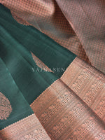 Load image into Gallery viewer, FOREST JEWEL - Pure Kanjivaram Silk Saree with Rosegold Zari
