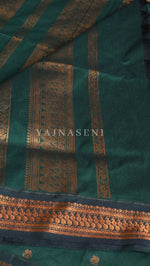 Load image into Gallery viewer, Kalyani Cotton Saree - Copper Zari : Dark Green
