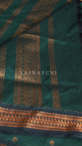 Kalyani Cotton Saree - Copper Zari : Dark Green