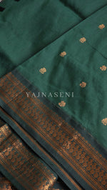 Load image into Gallery viewer, Kalyani Cotton Saree - Copper Zari : Dark Green
