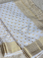 Load image into Gallery viewer, Georgette x Gold Zari Saree - White
