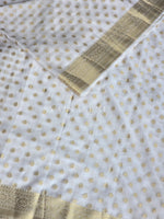 Load image into Gallery viewer, Georgette x Gold Zari Saree - White
