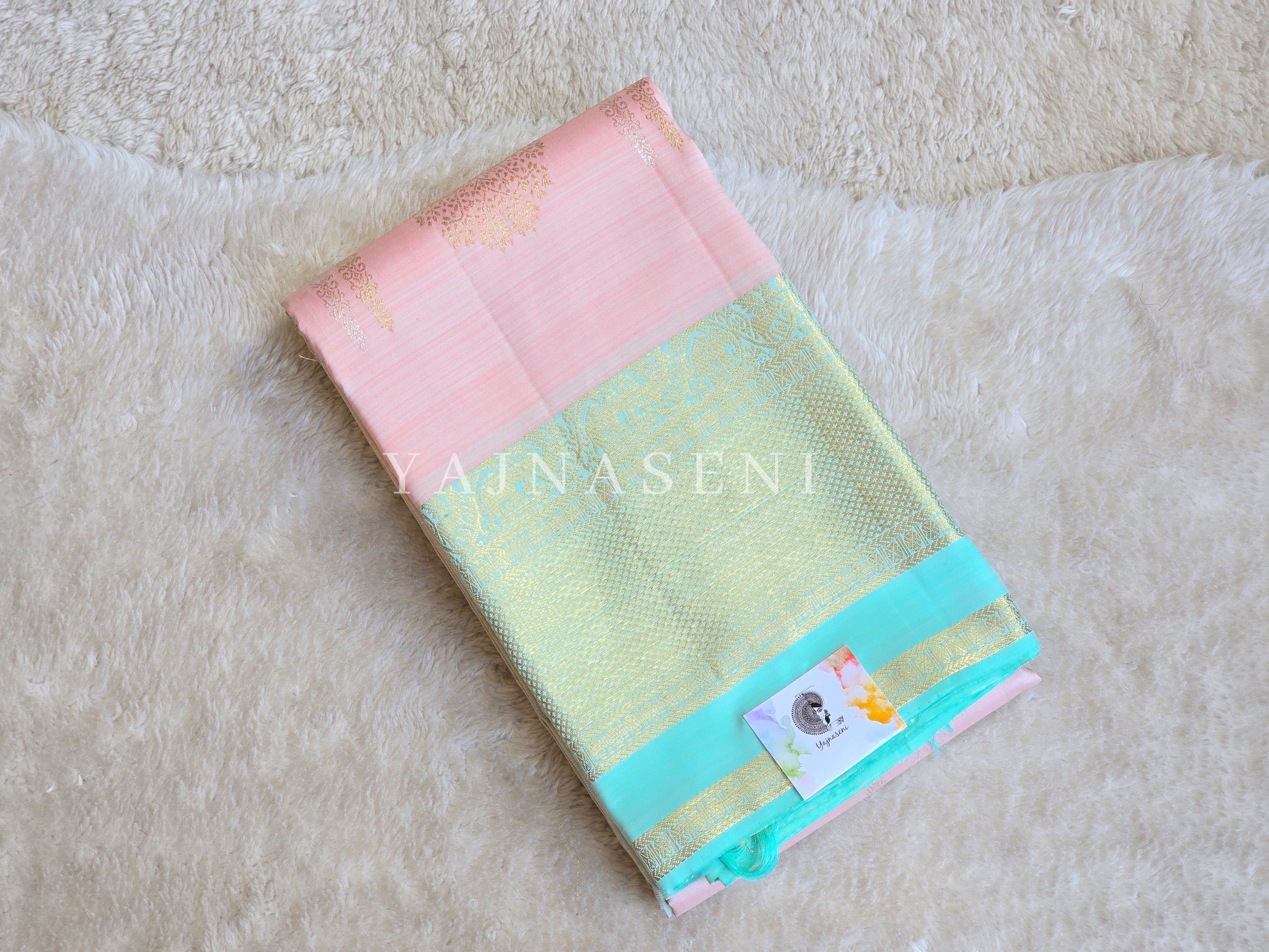 DESERT MINT - Pure Kanjivaram Silk Saree with Gold Zari