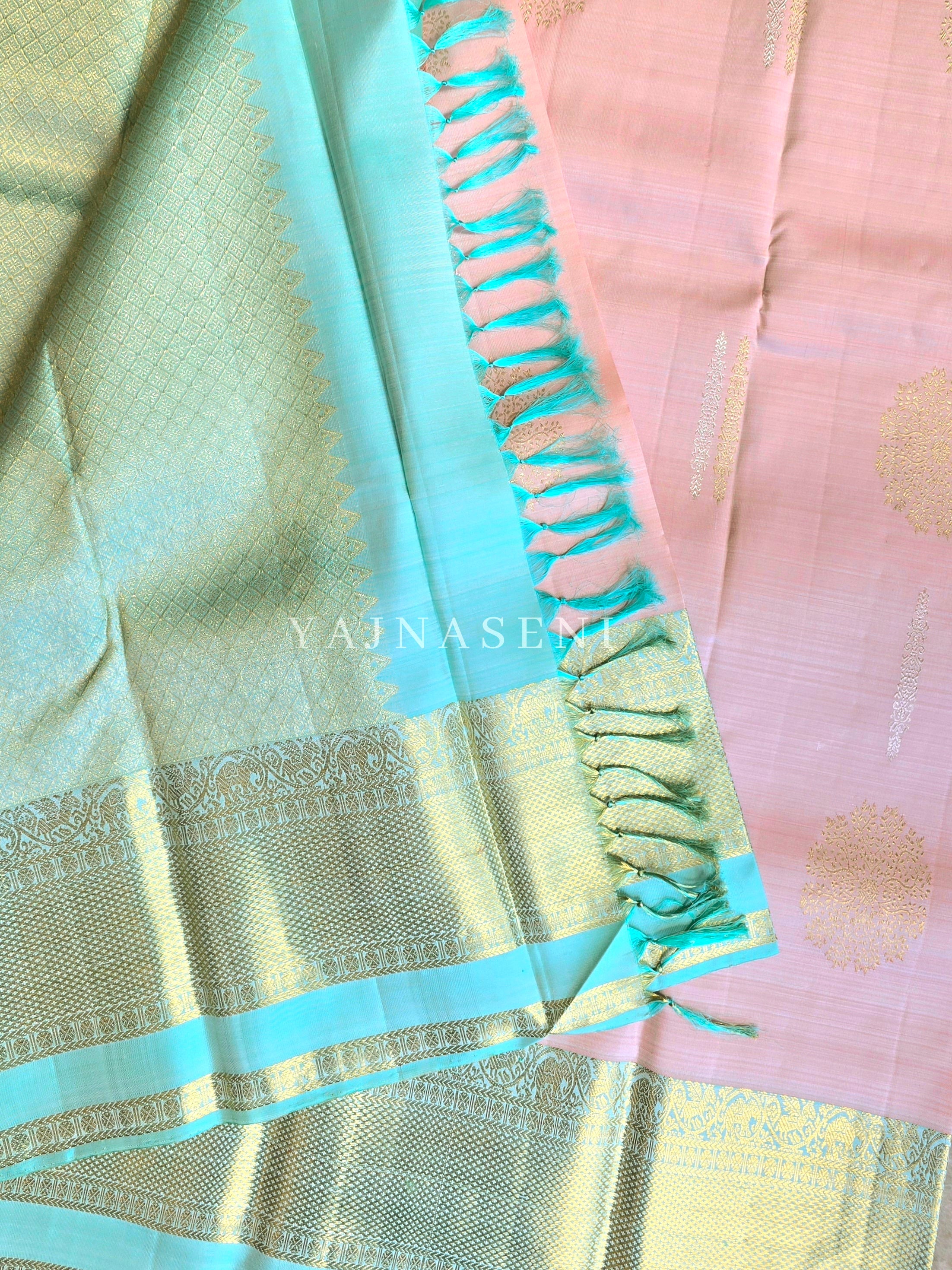 DESERT MINT - Pure Kanjivaram Silk Saree with Gold Zari