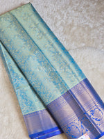 Load image into Gallery viewer, Brocade Semi Silk Saree - Metallic Teal x Blue
