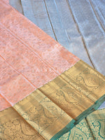 Load image into Gallery viewer, Brocade Semi Silk Saree - Peach x Green
