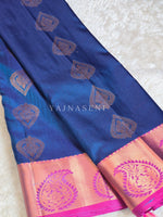Load image into Gallery viewer, Brocade Semi Silk Saree - Navy Blue x Hot Pink
