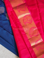 Load image into Gallery viewer, Brocade Semi Silk Saree - Navy Blue x Hot Pink
