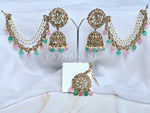 Load image into Gallery viewer, ELINA Jhumkas + tikka (Pink x Mint)
