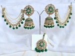 Load image into Gallery viewer, ELINA Jhumkas + tikka (Dark Green)
