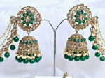 Load image into Gallery viewer, ELINA Jhumkas + tikka (Dark Green)
