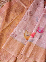 Load image into Gallery viewer, Linen Cotton x Floral Embroidery Saree - Peach
