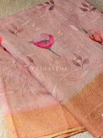 Load image into Gallery viewer, Linen Cotton x Floral Embroidery Saree - Peach

