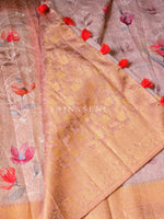 Load image into Gallery viewer, Linen Cotton x Floral Embroidery Saree - Peach

