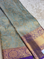 Load image into Gallery viewer, Brocade Semi Silk Saree - Metallic Green x Violet
