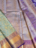 Load image into Gallery viewer, Brocade Semi Silk Saree - Metallic Green x Violet
