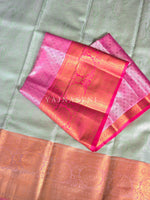 Load image into Gallery viewer, Brocade Semi Silk Saree - Mint x Pink
