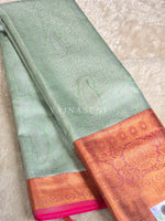 Load image into Gallery viewer, Brocade Semi Silk Saree - Mint x Pink
